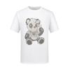 2026 Nova Camiseta Casual de Verão Masculina de Manga Curta com Urso de Strass em Seda e Algodão Tendência Slim Fit