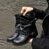 Botines con volantes, botines negros retro, botines de tacón grueso para mujer, botas de montar para mujer, nuevo estilo 2026, botines Western retro