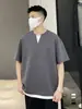 Camiseta Pesada de Manga Corta Falsa de Dos Piezas para Hombre, Marca de Tendencia de Nicho, Camiseta Base Simple, Top de Media Manga con Diseño de Retazos Estilo Universitario
