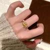 Anillo de Diamantes Pétalo Cepillado Antiguo para Mujer Lujo Ligero Combinable Nicho Estilo de Alta Gama Apertura Ajustable Recién Llegado Joyería de Moda