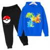 Conjunto de Moletom de Manga Longa Estilo Outono 2026 para Meninos e Meninas com Estampa de Desenho Animado Pikachu Conjunto de Moletom Infantil