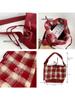 Bolsa de Lana a Cuadros de Moda Otoño e Invierno Bolso Tote con Puntadas Retro de Gamuza Bolso de Hombro Único Cruzado Estilo Ins Bolso de Viaje