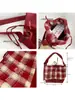 Bolso de lana a cuadros estilo otoño e invierno para mujer, bolso de hombro y bandolera patchwork de gamuza vintage, bolso tote casual versátil