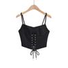 Top estilo Hong Kong chic y sexy de chica caliente con pequeño chaleco en el pecho con tiras de aire para los ojos, ajustado, adelgazante, con cremallera, top grande con cuello halter