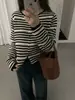 Cárdigan de Punto Rayado Retro de Color Contrastante para Mujer, Chaqueta Suéter Suave de Estilo Holgado y Relajado, Nuevo Estilo Principios de Otoño 2025