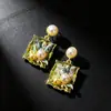 Retro vintage francês elegante temperamento da idade antiga 925 brincos de prata agulha brincos de esmeralda de pérola para mulheres