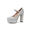 Zapatos Mary Jane de tacón alto estilo europeo y americano con punta cuadrada, suela de plataforma y apertura poco profunda, adecuados para eventos de moda, banquetes y bodas