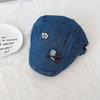Gorra Denim de Estilo Japonés con Botón de Cachorro Lindo para Mujer Primavera y Verano Viejo Vintage Cabeza Grande Showface Boina Pequeña
