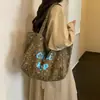 Bolso de Lona con Estampado de Leopardo Retro Estilo Coreano para Mujer Bolso Tote Estudiante Viaje Diario Bolso de Hombro Único Versátil Gran Capacidad Bolso de Compras