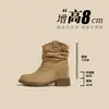 Botines de Mujer con Altura Interior de 8 cm 2026 Nuevos Otoño/Invierno con Felpa Suela Gruesa Botas Arrugadas Botas Estilo Vaquero Occidental Martin