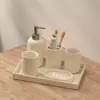 Conjunto de Copos de Lavar Bege Travertino Copo de Enxaguar Copo de Escova de Dentes Copos de Banheiro de Alto Valor Bandeja Copo de Boca Dropshipping Frete Grátis