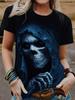Camiseta Fashion 3D Estampada Feminina Caveira Rosa Série Thriller Tendência Fabricante Cabelo Liso Feminino Gola Redonda Manga Curta