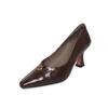 Zapatos de Tacón Alto Retro de Estilo Coreano de Piel de Oveja con Punta de Cuero Completo, Boca Baja, Negros, para Commuter, Profesionales, de Tacón Grueso para Mujer