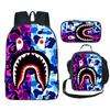 Mochila Escolar Camuflagem Tubarão Impressão Logotipo Grande Capacidade Mochila Infantil Mochila Estojo Lápis Conjunto de Três Peças