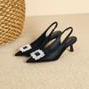 699-105 elegantes tacones altos de punta con pedrería, zapatos de una sola capa, modernos, nuevos, para banquetes, con hebilla cuadrada de diamante, tacones de tira para mujer