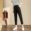 Pantalones de traje finos microelásticos de nueve puntos para mujer, estilo coreano primavera y verano, pantalones cigarette, pantalones estrechos, diseño de bolsillo, pantalones rectos con cintura elástica