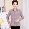Camisa de Cuadros Estampada de Poliéster-Algodón para Mujeres de Edad Media y Mayores, Estilo Otoño 2026, con Bolsillos, Artículo Popular de Ropa Urbana