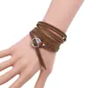 Joyería Popular de Venta Caliente Europea y Americana, Pulsera Sencilla de Cinco Anillos Grabada en Cuero de Vaca, Accesorios Unisex Sencillos de Múltiples Anillos