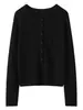 Nuevo Cárdigan de Punto de Seda y Lana 2026 Otoño/Invierno con Borde Enrollado, Cuello Redondo, Manga Larga para Mujer, Color Sólido, Top Holgado con Bolsillos