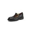 Estilo Preppy Británico Recorte Transpirable Piel de Vacuno Grabada Mary Jane Otoño 2025 Tacón Medio Grueso Punta Redonda Zapatos de Cuero Genuino para Mujer