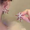 Brincos de Diamante Cintilante Vermelho Fogos de Ano Novo, Brincos Elegantes Femininos de Diamante Cintilante de Alta Qualidade com Esmalte Gota de Óleo