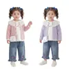 Conjunto de Três Peças de Outono Suave Estilo Coreano para Meninas, Cardigã Curto com Gola Grande de Renda para Roupa Externa de Meninas