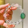 Pulsera de Diseño Pulsera de Cristal Blanco Natural de 12 mm Cristal Rosa de Madagascar Calcedonia Verde