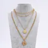 Colar com pingente redondo empilhado de camada dupla com textura de metal estilo coreano corrente de clavícula estilo frio feminino colar simples