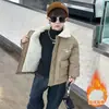 Roupa de inverno para meninos: jaqueta de fleece forrada com pele de cordeiro, casaco acolchoado infantil estilo coreano, jaqueta de algodão moderna e legal para bebês e crianças maiores, agasalho estiloso