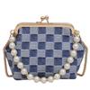 Bolsa de Clipe Estilo Novo 2024 Bolsa de Festa Bolsa Estilo Jeans Bolsa Estampada Bolsa com Corrente de Pérola Bolsa Transversal Casual