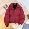 Abrigo corto de algodón acolchado de otoño e invierno 2023 para mujer, cuello alto, estilo coreano, pequeño abrigo de algodón acolchado grueso con forro polar, abrigo de pan, abrigo de invierno