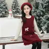 Conjunto de Ropa de Año Nuevo Otoño/Invierno para Niñas Estilo 2026 Dulce Niña Estilo Coreano Niños Medianos y Grandes Falda de Lana Engrosada con Forro Polar y Escamas Plateadas