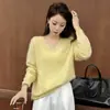 Suéter de lana para mujer, suéter con forro polar, suéter de punto liso de ajuste holgado para otoño e invierno, capa base, top de cachemira, estilo moderno, fabricante