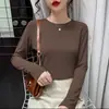 Nova Camiseta Básica Redonda Outono 2026, Respirável e Fashion, Cor Sólida, Manga Longa, Tamanho Grande para Jovens Mulheres