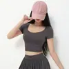 Ropa de Yoga para Mujer, Top Deportivo Transparente en la Espalda Adelgazante con Copas Fijas, Camiseta de Manga Corta, Ropa de Entrenamiento Pilates Fitness para Verano