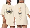 Camiseta Blanca de Manga Corta para Mujer, Estilo Nuevo, Estampado de Eclipse Lunar, Letras Blancas, Sencilla y Moderna, Talla Europea Transfronteriza, Suministro Transfronterizo