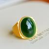 Anillo de Moda Antiguo Francés de Plata con Incrustaciones de Jade Hetian con Forma de Huevo para Hombre y Mujer, Nuevo Anillo de Pareja, Estilo Étnico