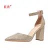 Juyuan Nuevo Punto de Venta Europeo y Americano Punta Fina Moda Comercio Exterior Tallas Grandes Tacón Alto Zapatos de Mujer Hebilla Zapatos Planos de Moda para Mujer