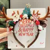 Diadema de Navidad Cabeza de Alce del Bosque Diadema de Cuernos Rojos Pinza para el Cabello Linda para Niñas Accesorios para el Cabello de Navidad para Adultos