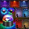Luz de Palco Bola Mágica Disco Voador de Cristal LED Sol Pequeno de 6 Cores Multicor RGB Flash Controlado por Som Feixe de Luz Laser