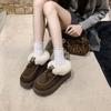 Zapatos Peludos de Talla Grande Transfronterizos para Mujer Otoño Nuevo Botas de Nieve 2025 Invierno Cálidos Punta Redonda Suela Gruesa Slip-On Perezosos de Algodón