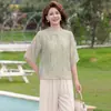 Roupa de Verão da Mamãe: Nova Camiseta de Manga Curta Estilo Chinês, Roupas para Mulheres de Meia-Idade e Idosas, Camisa Bordada Tradicional, Conjunto Elegante e Grandioso