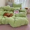 Juego de cuatro piezas de algodón lavado a rayas fresco y simple, funda de edredón 100% algodón, sábana bajera, sábana bajera de 1.8m, juego de tres piezas para dormitorio de estudiante