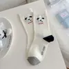 Calcetines de Dibujos Animados para Mujer, Nuevo Estilo Otoño, Calcetines de Media Caña con Cachorro Afelpado, Calcetines Coreanos sin Costuras con Bloques de Color, Estilo Universitario Azul Marino