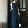 Em Estoque "Lua entre os Pinheiros" Beleza Tão Simples Quanto um Suspiro! Vestido Slimming de Acetato de Tencel com Linho e Amarração na Cintura Resistente