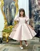 Vestido de Noche Rosa de Satén con Mangas Abullonadas para Niña Vestido de Actuación Vestido de Princesa para Fiesta de Cumpleaños de Niña Vestido para Niños Lazo