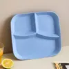 Plato Cuadrado para Cena con Compartimentos de Paja de Trigo, Plato Doméstico para Comida de una Persona, Plato para Frutas y Desayuno, Plato de Plástico con Tres Compartimentos para Dividir Comidas