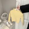 Suéter de punto de cuello alto estilo francés para niñas, Primavera y Otoño, Estilo Bebé, Empalme de Encaje, Camisa de Manga Larga para Capas