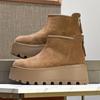 Botas de neve forradas de lã femininas 2024 inverno novo vintage quente algodão sapatos all-match explosões aumentadas botas martin de sola grossa