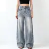 Calça jeans feminina lavada retro azul claro, novo modelo 2026, corte solto, modeladora e que aumenta a altura, calça casual de perna reta para tipos de corpo pera